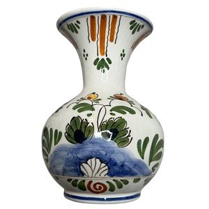 D.P. Delft Blue Pottery hand painted floral ceramic vase from Netherlands